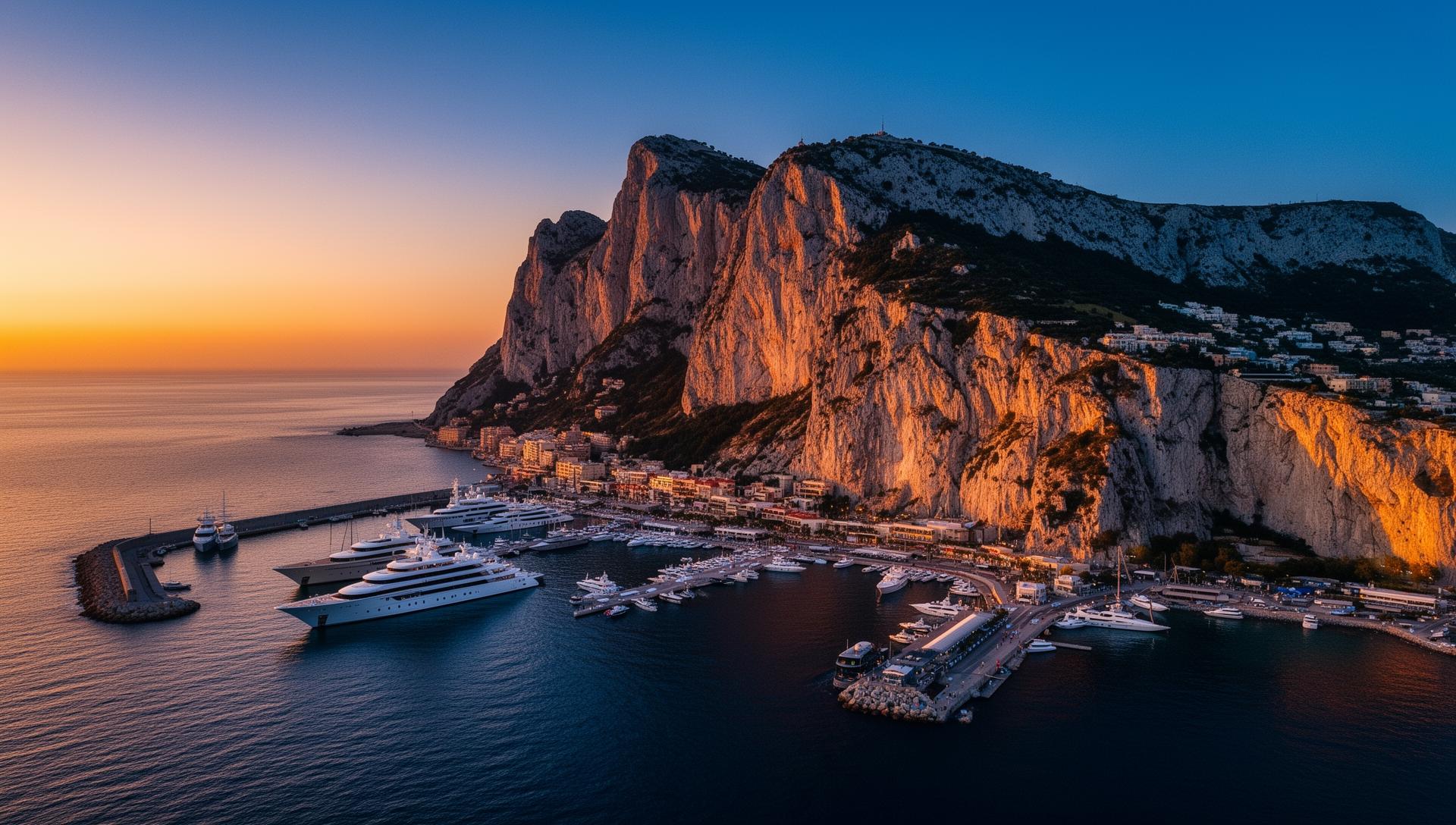 Panoramic view of Gibraltar's coastline and Rock